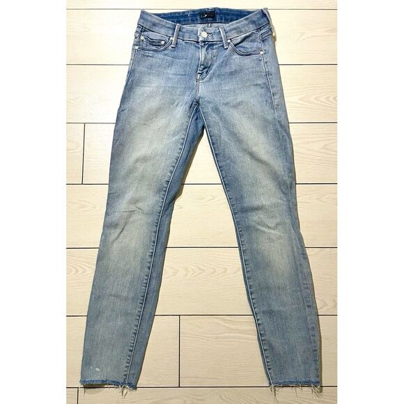 Mother Denim Looker Ankle Step Fray Skinny Jean Light Wash Raw Hem Frayed SZ‎ 25 - Picture 5 of 8